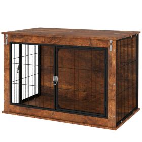 PawHut 39" Dog Crate Furniture with Flip-up Top Opening, 2 Doors, Dog Kennel Furniture for Large Dogs, Rustic Brown