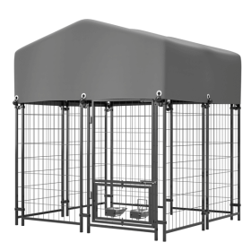 Outdoor Dog Kennel 4.23'x3.83'x4.83' with Roof, Heavy Duty Welded Wire Crate, All-Weather Protection & Safe Lock Design for Dogs and Pets