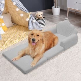 Shell-Shaped Convertible Dog Bed Sofa (22.8"x18.8"x15.7"): 2-in-1 Pet Bed & Couch With Machine-Washable Cover (Color: lightgrey)